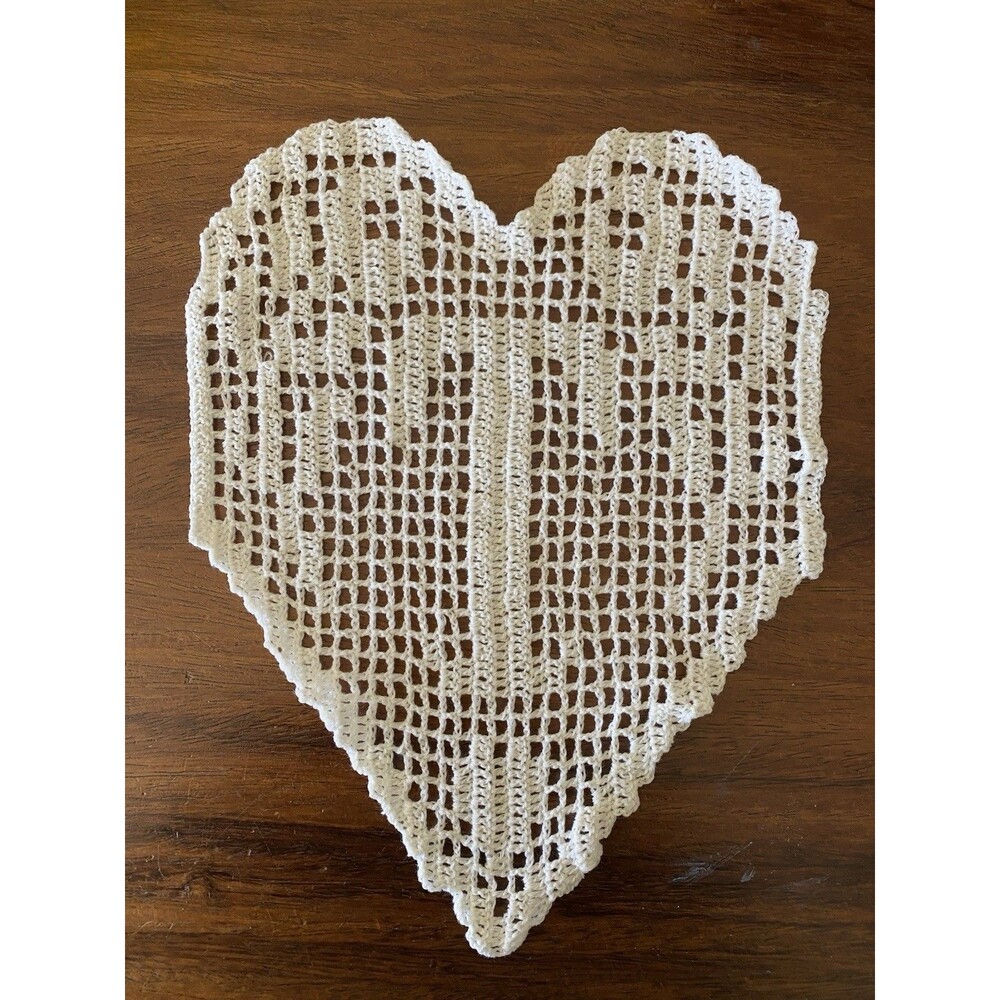 Handmade Crochet Doily Filet Monogram Heart Letter T White